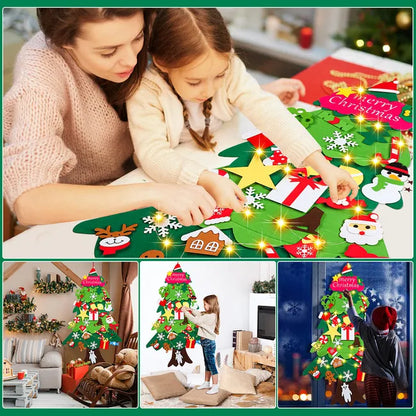 MiPrimerÁrbol™ - Arbol de Navidad de Fieltro con 25 Adornos Adhesivos + Luces Led